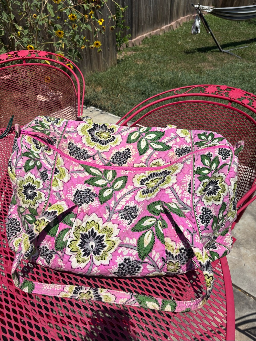 Vera Bradley Quilted Green Floral Weekender Large Duffle Bag in Mod Floral Pink